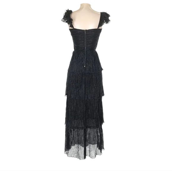 SAYLOR Elegant Tier Ruffle Dress Long Midi Textured Sleeveless Black XS S 2 4 - Picture 4 of 8